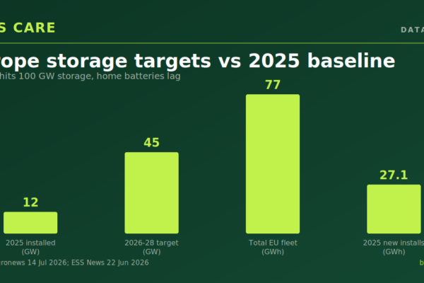 Europe hits 100 GW storage, home batteries lag